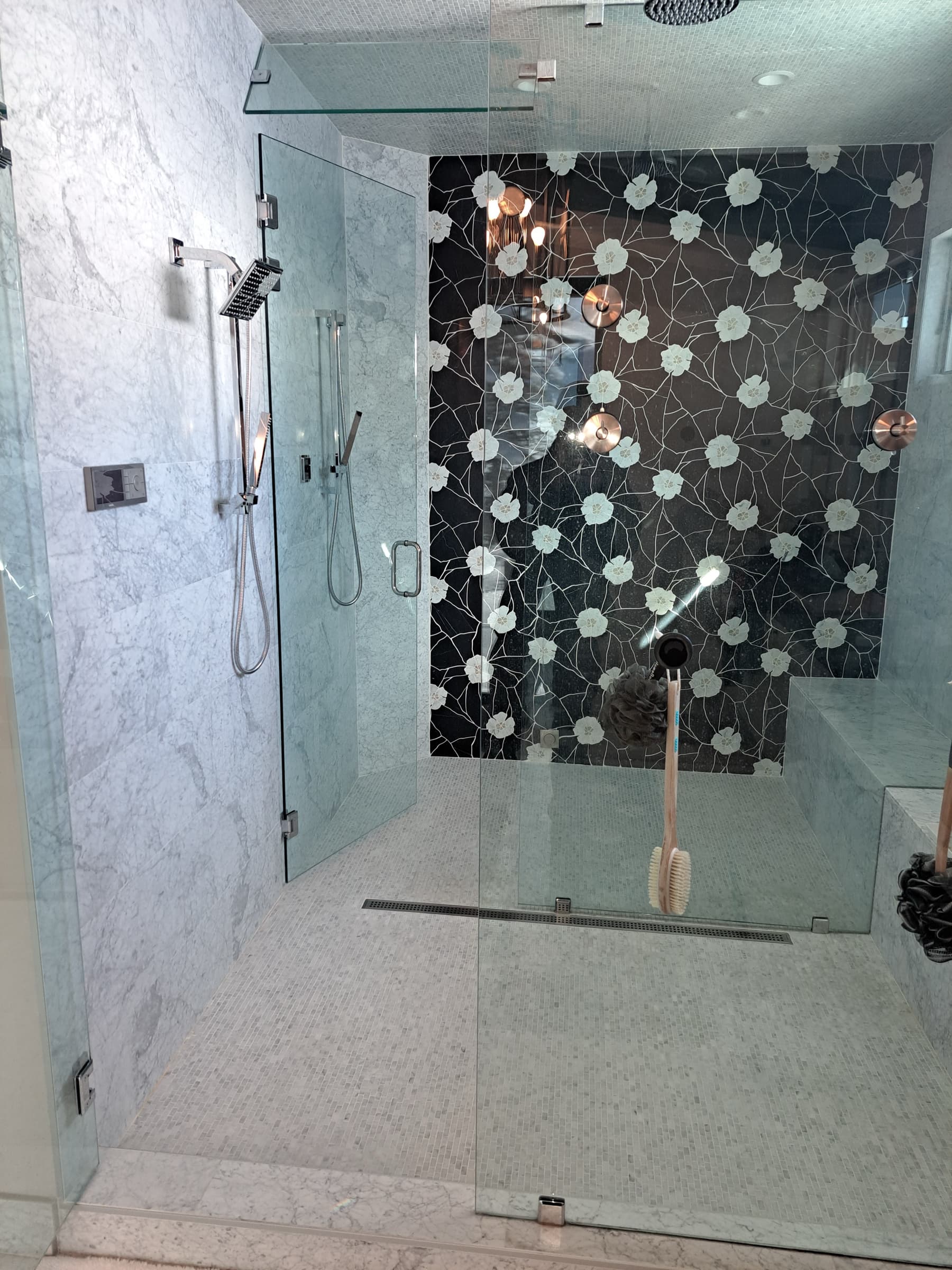 Park City bathroom remodel with mosaic feature wall and rain shower