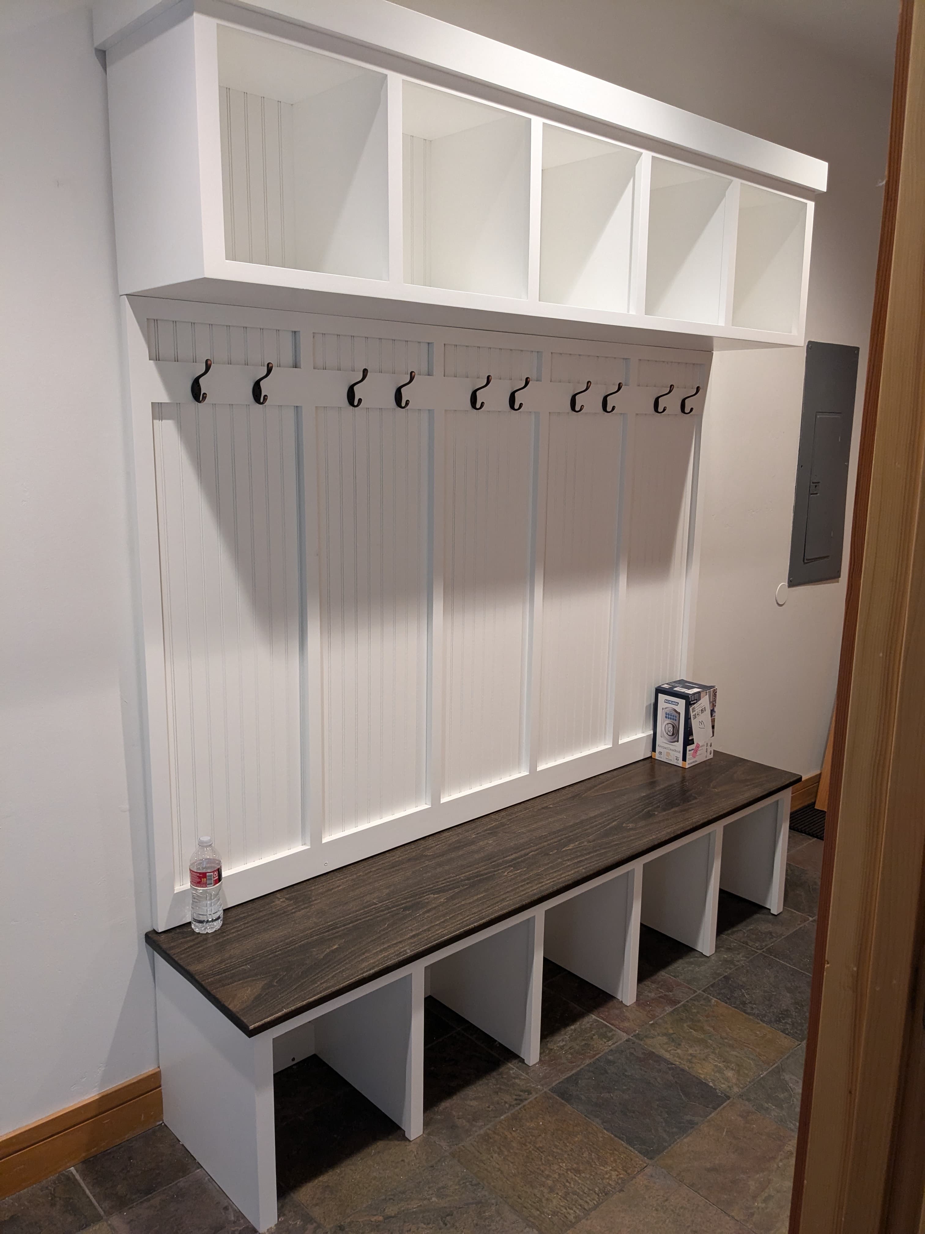 Custom mudroom bench with storage built for a Park City home