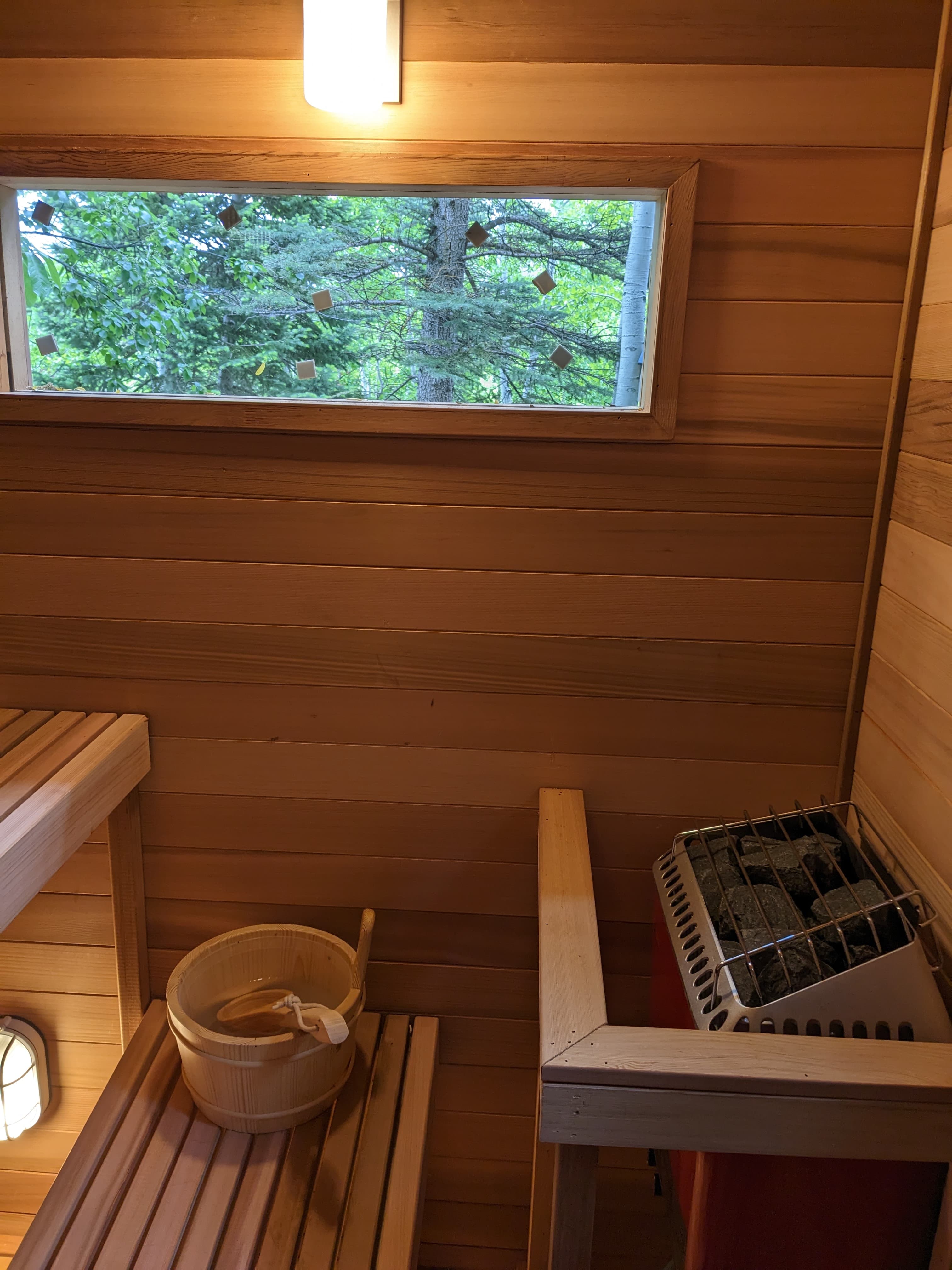 Interior of a custom cedar sauna in a Park City home